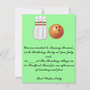 13 th Birthday Bowling Party Invitation