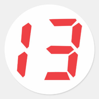 13 thirteen red alarm clock digital number classic round sticker