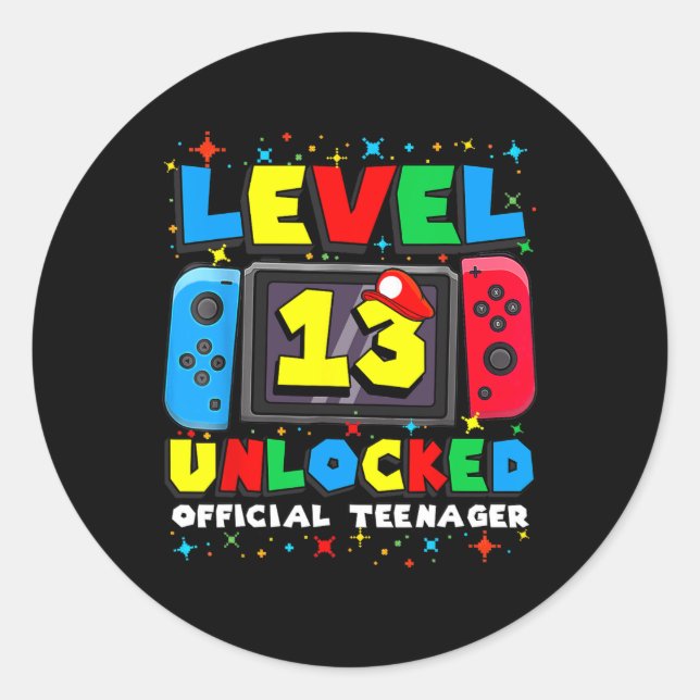 13 Unlocked Gamer 13th Birthday Gift Video Game Bo Classic Round Sticker (Front)