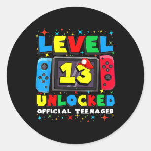 13 Unlocked Gamer 13th Birthday Gift Video Game Bo Classic Round Sticker