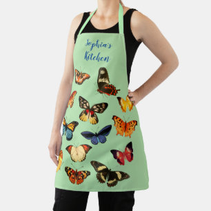 13 Vintage Art Butterflies DIY Name / Light Sage Apron