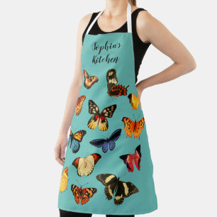 13 Vintage Art Butterflies DIY Name / Message Teal Apron