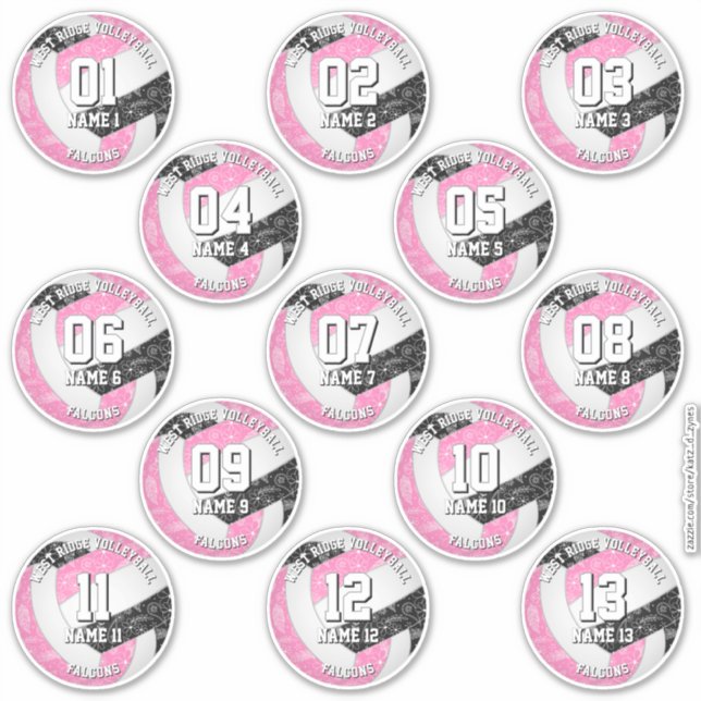 13 volleyball players boho paisleys pink black (Front)