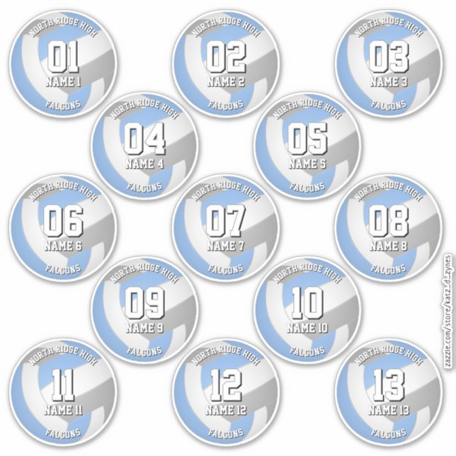 13 volleyball players light blue grey team colours (Front)