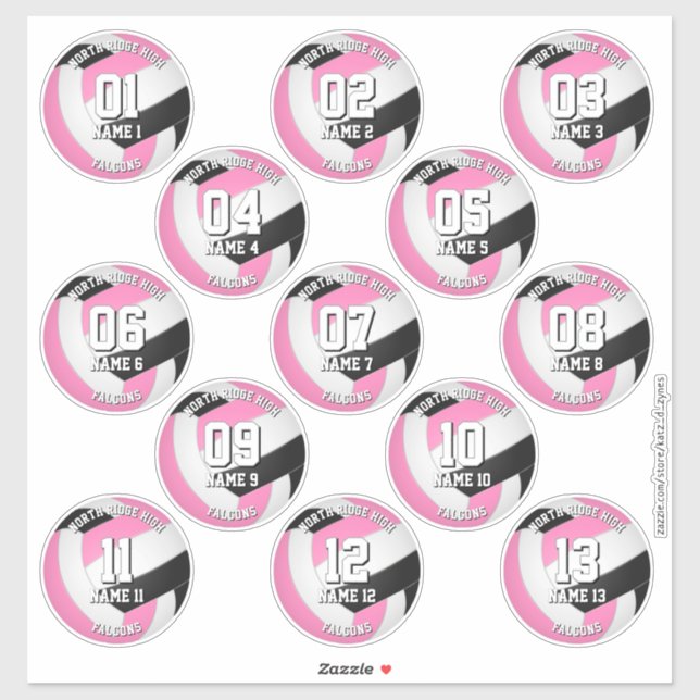 13 volleyball players pink black team colours (Sheet)