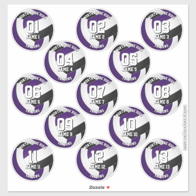 13 volleyball players purple black team colours (Sheet)
