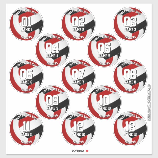 13 volleyball players red black team colours (Sheet)