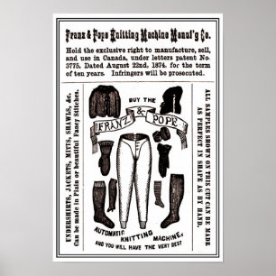 13" x 19" antique knitting machine ad poster