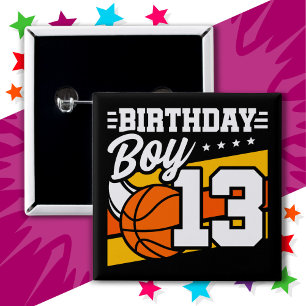 13 Year Old Basketball Party 13th Birthday Boy 15 Cm Square Badge