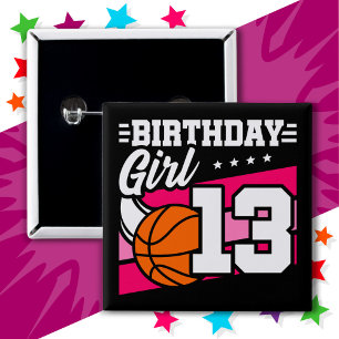 13 Year Old Basketball Party 13th Birthday Girl 15 Cm Square Badge