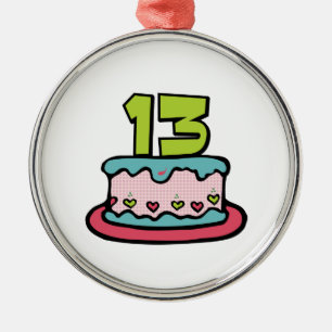 13 Year Old Birthday Cake Metal Tree Decoration