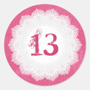13 Year Old Birthday Sticker Pink and Lace V009L1