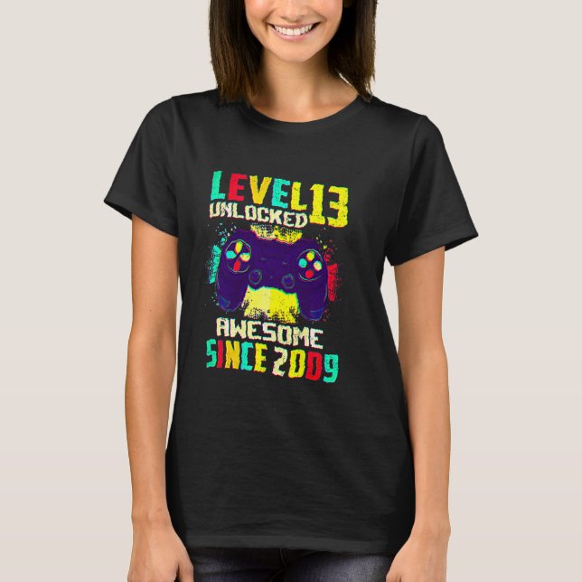 13 Year Old Boys Teens Level 13 Unlocked 13th Birt T-Shirt (Front)