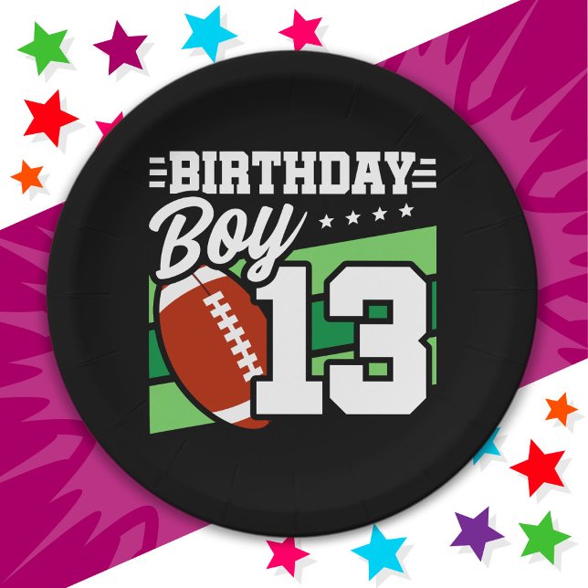 13 Year Old Football Party Theme 13th Birthday Boy Paper Plate (Creator Uploaded)