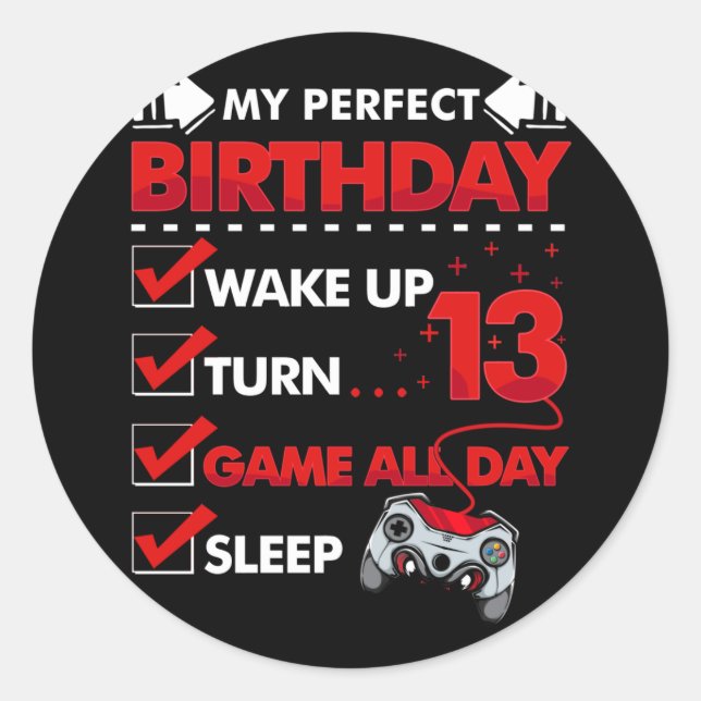 13 Year Old Gamer Boy 13rd Perfect Birthday Gaming Classic Round Sticker (Front)