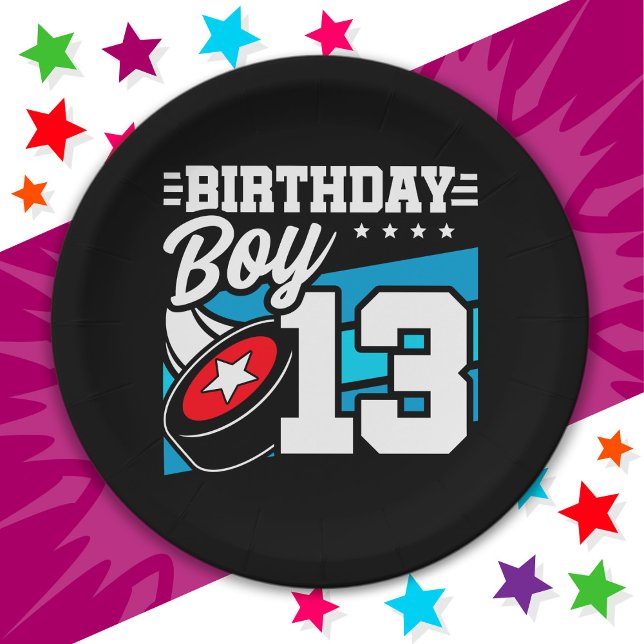 13 Year Old Hockey Party Theme 13th Birthday Boy Paper Plate (Creator Uploaded)