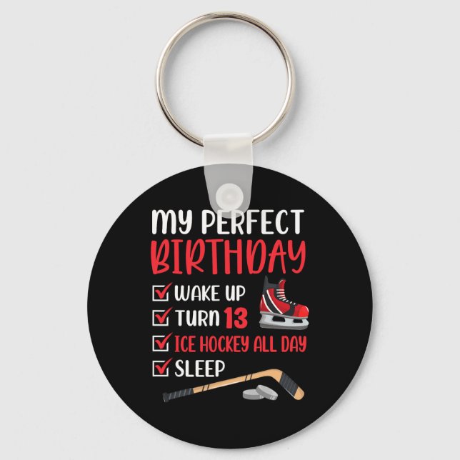 13 Year Old Ice Hockey Birthday Party 13th Boy Bda Key Ring (Front)