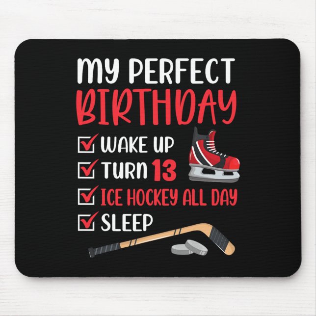 13 Year Old Ice Hockey Birthday Party 13th Boy Bda Mouse Mat (Front)