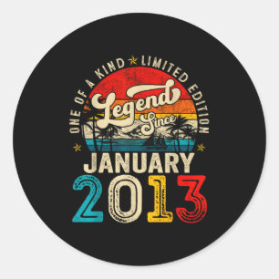 13 Year Old Legend Since January 2013 13th Birthda Classic Round Sticker