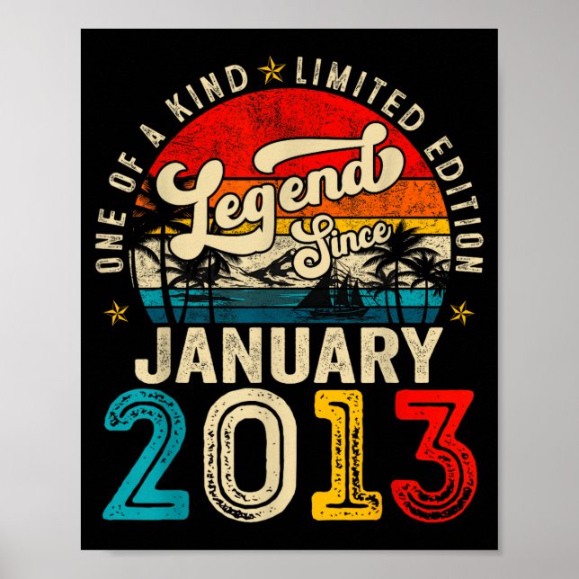 13 Year Old Legend Since January 2013 13th Birthda Poster (Front)