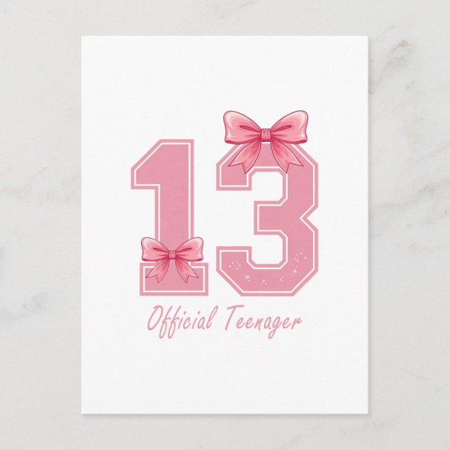 13 Year Old Pink Coquette Bow Official Teenager 13 Holiday Postcard (Front)