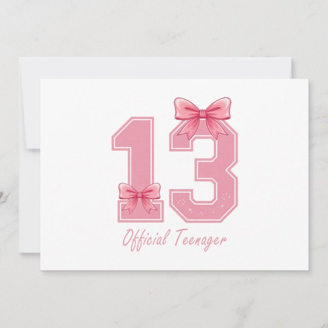 13 Year Old Pink Coquette Bow Official Teenager 13 Invitation (Front)