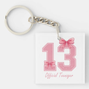 13 Year Old Pink Coquette Bow Official Teenager 13 Key Ring