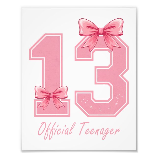 13 Year Old Pink Coquette Bow Official Teenager 13 Photo Print (Front)