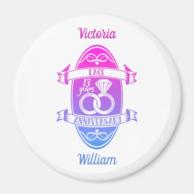 13 Year traditional Lace 13th wedding anniversary Magnet (Front)