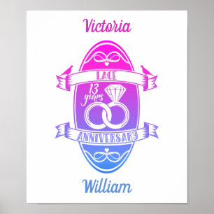 13 Year traditional Lace 13th wedding anniversary Poster