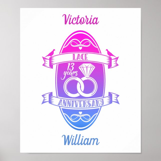 13 Year traditional Lace 13th wedding anniversary Poster (Front)