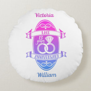 13 Year traditional Lace 13th wedding anniversary Round Cushion