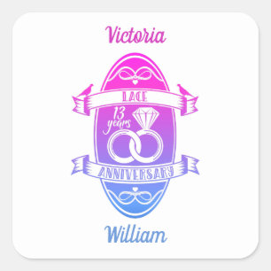 13 Year traditional Lace 13th wedding anniversary Square Sticker