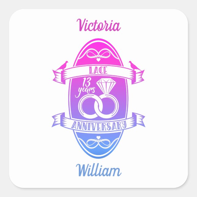13 Year traditional Lace 13th wedding anniversary Square Sticker (Front)