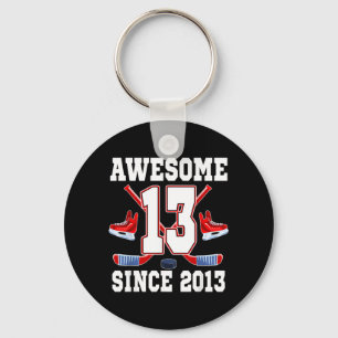 13 Years Awesome Since 2013 Hockey Theme Birthday Key Ring
