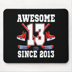 13 Years Awesome Since 2013 Hockey Theme Birthday Mouse Mat
