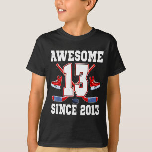 13 Years Awesome Since 2013 Hockey Theme Birthday T-Shirt