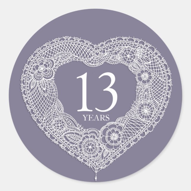 13 years lace anniversary heart stickers (Front)