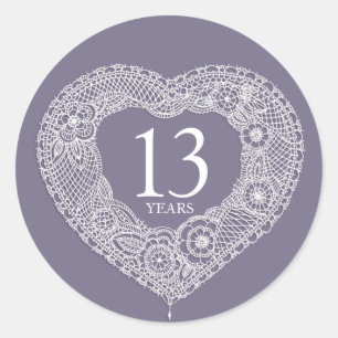 13 years lace anniversary heart stickers