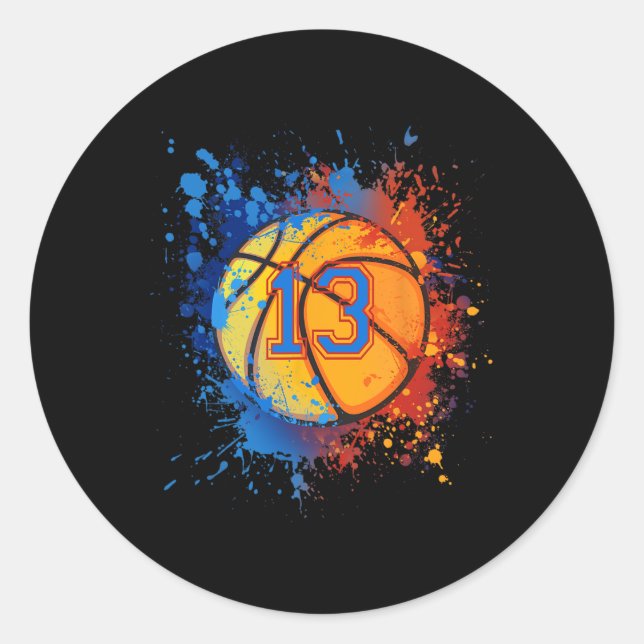 13 Years Old 13th Birthday Basketball Gift For Boy Classic Round Sticker (Front)