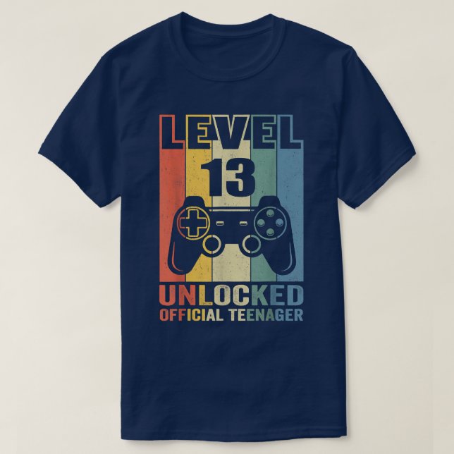13 Years Old Boys 13th Birthday Level 13 Unlocked  T-Shirt (Design Front)