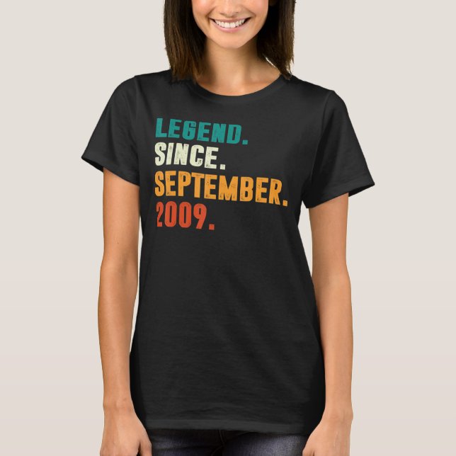 13 Years Old Gift Legend Since September 2009 13th T-Shirt (Front)