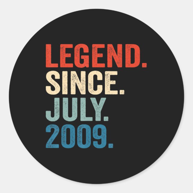 13 Years Old Gifts Legend Since July 2009 13th Bir Classic Round Sticker (Front)