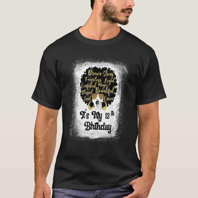 13 Years Old Leopard Melanin Girl It's My Birthday T-Shirt (Front)