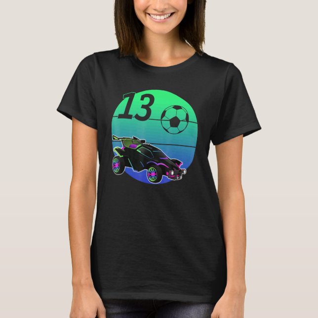 13rd Birthday Retro Style Rocket Rc Soccer Car Lea T-Shirt (Front)