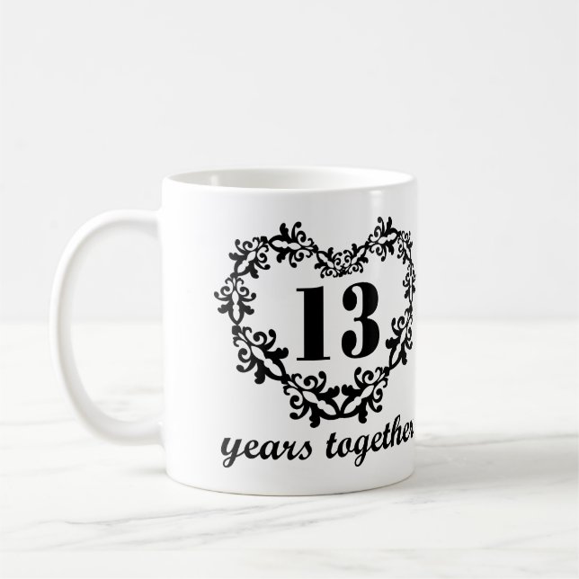 13th Anniversary 13 Years Together Heart Gift Mug (Left)