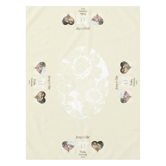 13th Anniversary 2 Photos Lace-like Linen Tablecloth (Front)