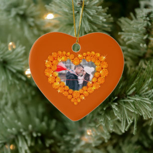 13th anniversary custom photo heart citrine ceramic tree decoration