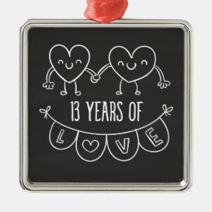13th Anniversary Gift Chalk Hearts Metal Tree Decoration