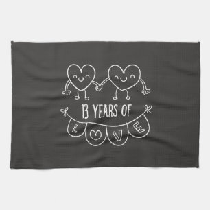 13th Anniversary Gift Chalk Hearts Tea Towel